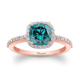 1 Carat Cushion Cut Blue And White Diamond Halo Engagement Ring