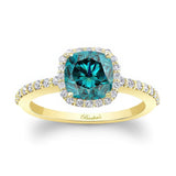 1 Carat Cushion Cut Blue And White Diamond Halo Engagement Ring