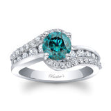 Curved Blue And White Diamond Engagement Ring