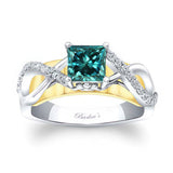 Blue And White Diamond Cathedral Engagement Ring
