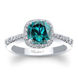 1 Carat Cushion Cut Halo Blue And White Diamond Ring