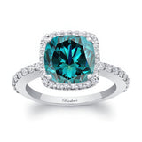 2 Carat Cushion Cut Blue And White Diamond Halo Engagement Ring