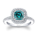 Cushion Cut Blue And White Diamond Double Halo Engagement Ring