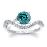 Curved Blue And White Diamond Wedding Ring