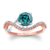 Curved Blue And White Diamond Wedding Ring
