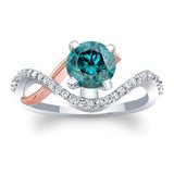 Curved Blue And White Diamond Wedding Ring