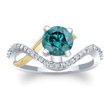 Curved Blue And White Diamond Wedding Ring