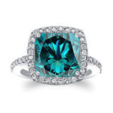 5 Carat Cushion Cut Blue And White Diamond Halo Ring
