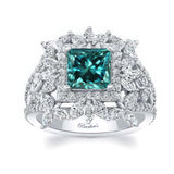 Vintage Princess Cut Blue And White Diamond Ring