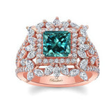 Vintage Princess Cut Blue And White Diamond Ring