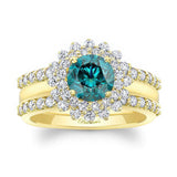 Starburst Blue And White Diamond Bridal Set With Two Bands