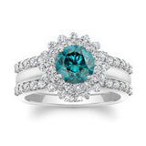 Starburst Blue And White Diamond Bridal Set With Two Bands