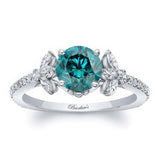 Blue And White Diamond Leaf Engagement Ring