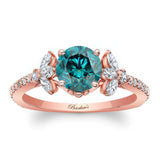 Blue And White Diamond Leaf Engagement Ring