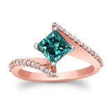 Princess Cut Blue And White Diamond Bypass Ring