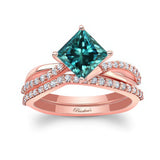 2 Carat Princess Cut Blue And White Diamond Twist Bridal Set