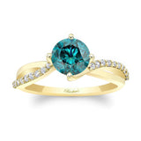 Twisted Blue And White Diamond Engagement Ring