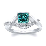 Criss Cross Princess Cut Blue And White Diamond Engagement Ring