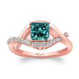 Criss Cross Princess Cut Blue And White Diamond Engagement Ring