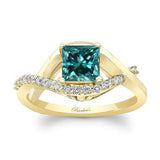 Criss Cross Princess Cut Blue And White Diamond Engagement Ring