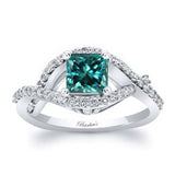 Criss Cross Princess Cut Blue And White Diamond Ring