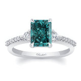 Blue And White Diamond 3 Stone Radiant Cut Engagement Ring