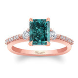 Blue And White Diamond 3 Stone Radiant Cut Engagement Ring