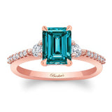 Blue And White Diamond 3 Stone Emerald Cut Engagement Ring