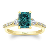 Blue And White Diamond 3 Stone Radiant Cut Engagement Ring