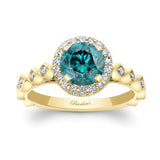 Vintage Halo Blue And White Diamond Ring