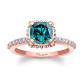 Cushion Halo Blue And White Diamond Engagement Ring