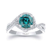 Twisted Halo Blue And White Diamond Engagement Ring