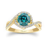 Twisted Halo Blue And White Diamond Engagement Ring