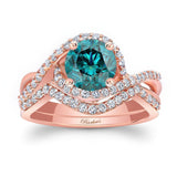 Twisted Halo Blue And White Diamond Wedding Set