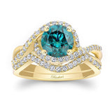 Twisted Halo Blue And White Diamond Wedding Set