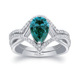 Unique Pear Shaped Blue And White Diamond Wedding Set