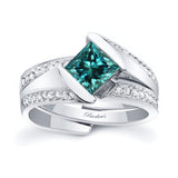 Interlocking Princess Cut Blue And White Diamond Bridal Set