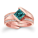 Interlocking Princess Cut Blue And White Diamond Bridal Set