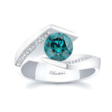 Tension Setting Blue And White Diamond Ring