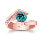 Tension Setting Blue And White Diamond Ring