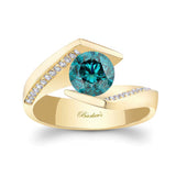 Tension Setting Blue And White Diamond Ring