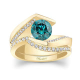 Tension Setting Blue And White Diamond Bridal Set
