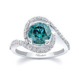 Floating Halo Blue And White Diamond Engagement Ring