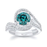 Floating Halo Blue And White Diamond Bridal Set