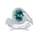 2 Carat Oval Blue And White Diamond Wedding Ring Set