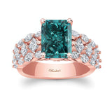 Three Row Radiant Cut Blue And White Diamond Ring
