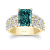 Three Row Radiant Cut Blue And White Diamond Ring