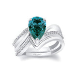 Split Shank Pear Blue And White Diamond Bridal Set