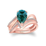 Split Shank Pear Blue And White Diamond Bridal Set