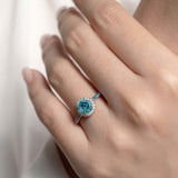 Round Halo Blue Diamond Ring